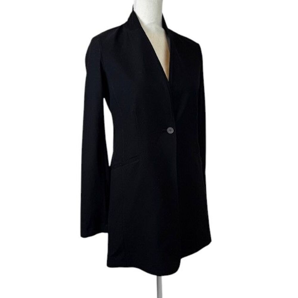 Eileen Fisher Stretch Crepe‎ Blazer Jacket One Button Stand Collar Black Size XS